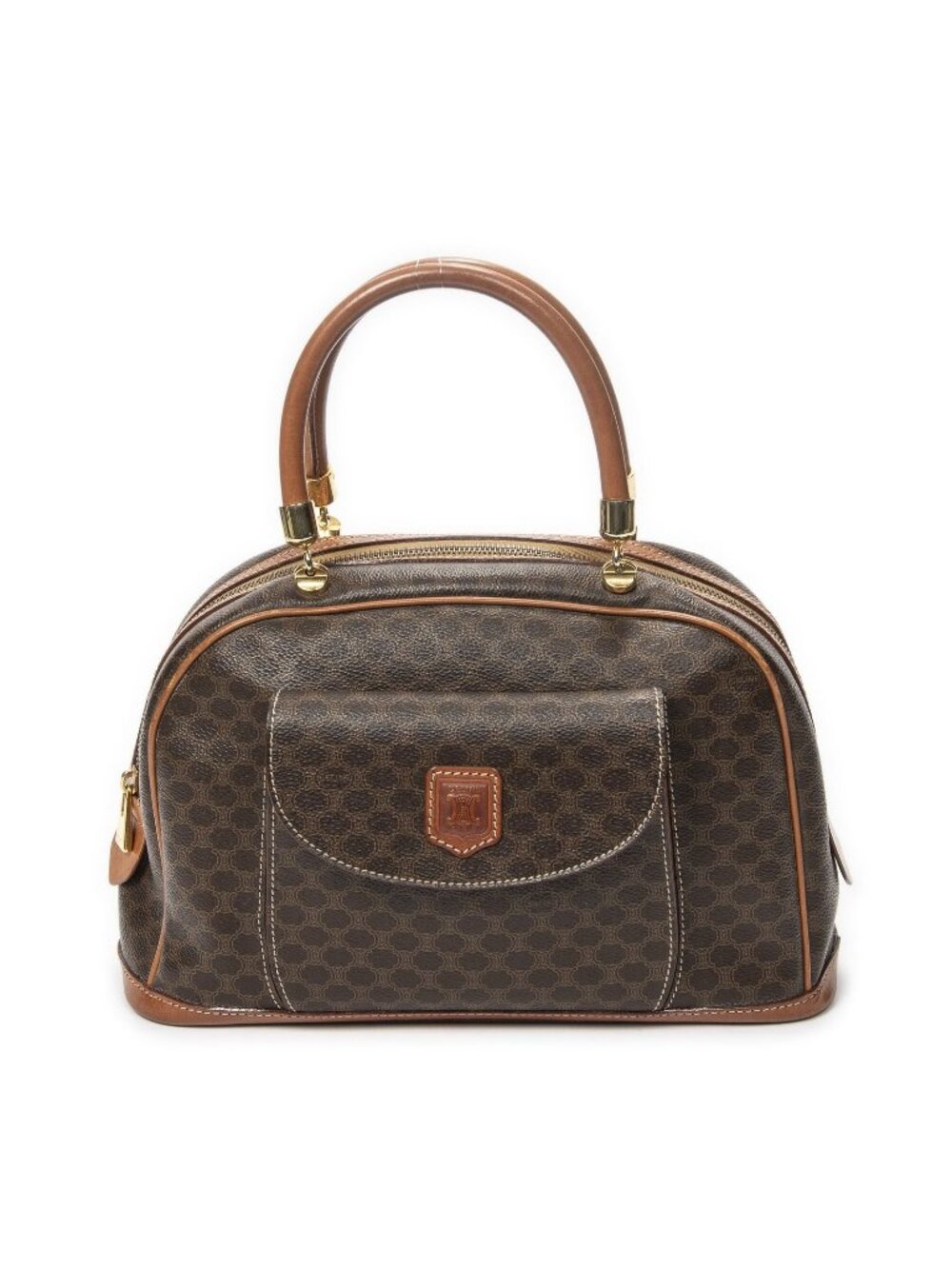 Celine Vintage Front Pocket Dome Bag Brown Macadam Canvas